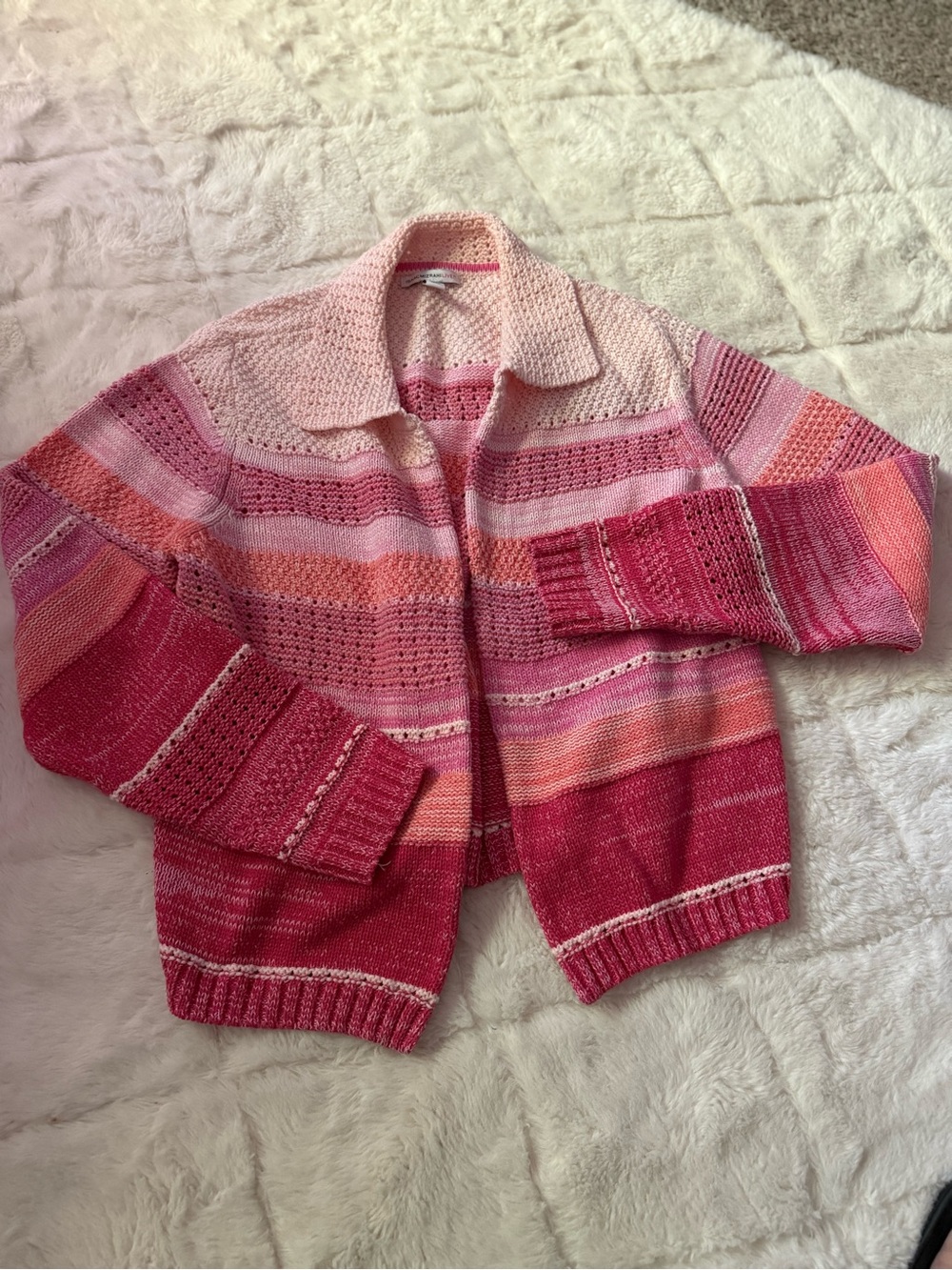 Isaac Mizrahi Pink Multi-Striped Open Cardigan